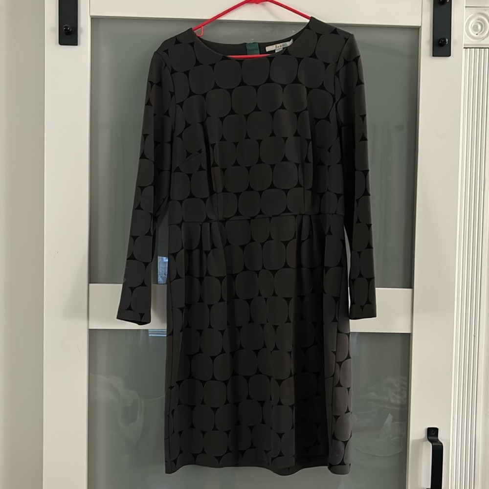 Boden Gray Black Dot Long Slv Jersey Dress Women US 14R UK 18R Cotton Modal Knit